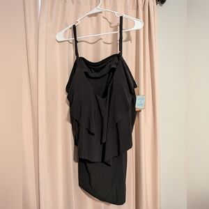 NWT Black Ruffled Tankini Swimsuit Top (2X)
